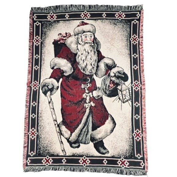 Vintage BEACON The Blanket Brand Santa Claus Blanket Tapestry #508‎  50" x 73" - Picture 1 of 12